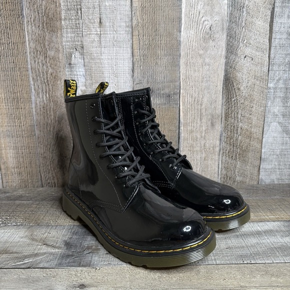 New‎ NWOT Womens Dr Martens Glossy Black Zip Lace Up Mid Combat Boots Size 6 M